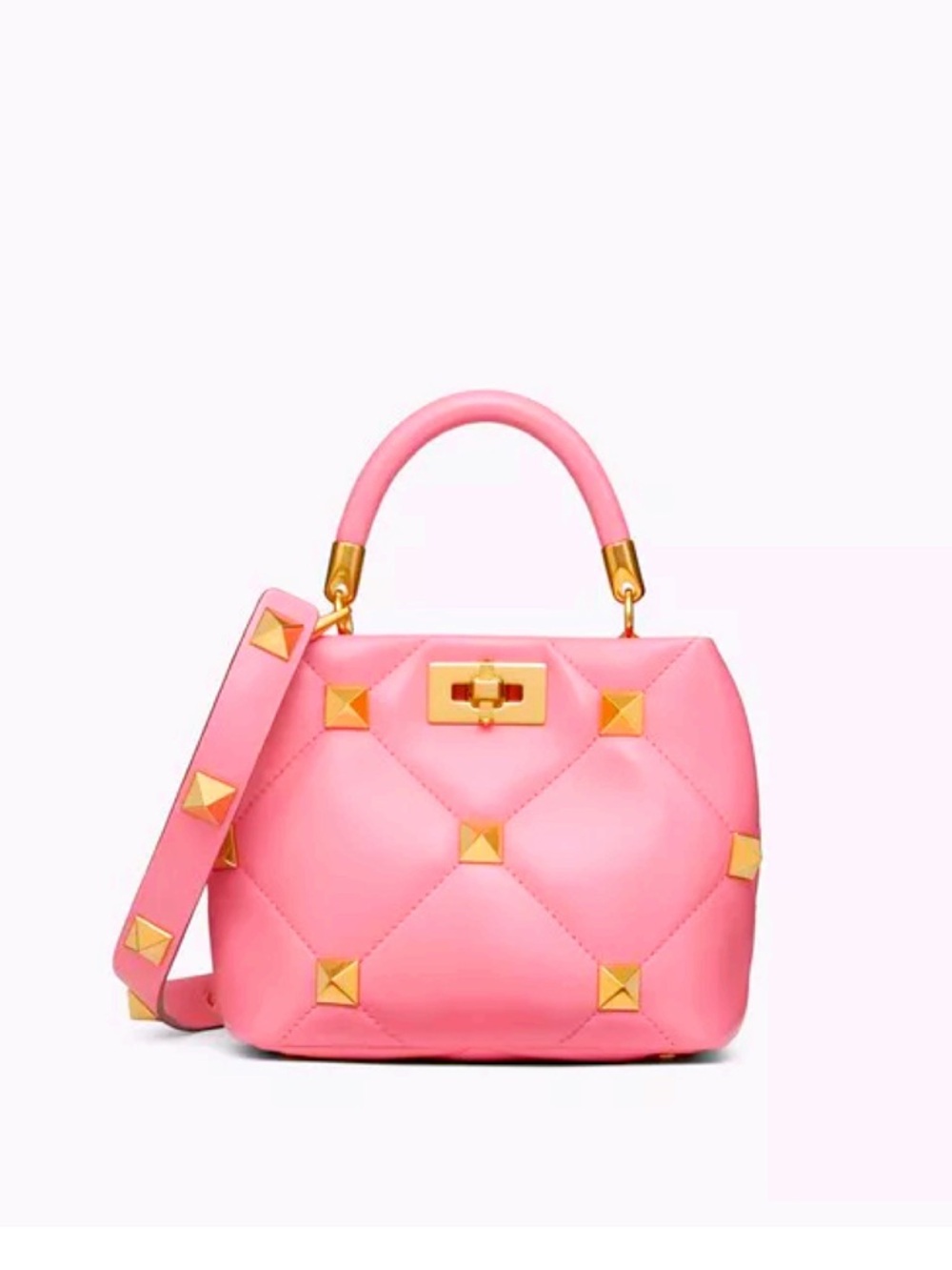 VALENTINO GARAVANI NWT Small Roman Stud Top Handle Bag Pink Leather NEW W TAGS